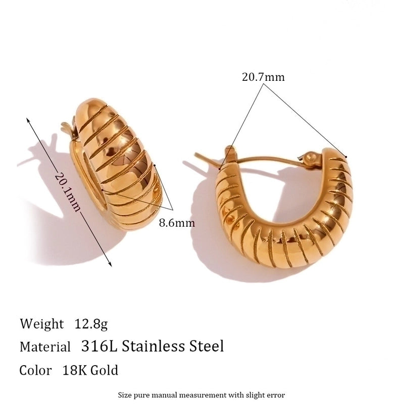 1 Pair Vintage Style Classic Style U Shape Semicircle Stripe Enamel Plating Inlay 304 Stainless Steel Rhinestones 18K Gold Plated Earrings