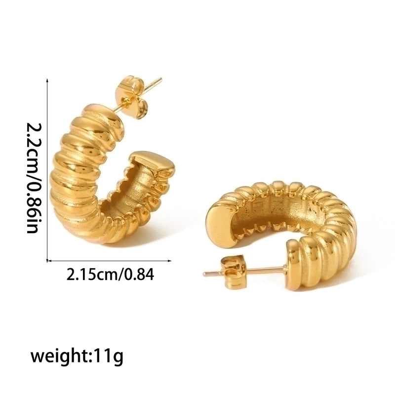 304 Stainless Steel 18K Gold Plated Retro Roman Style Plating Circle Gear Rings Earrings