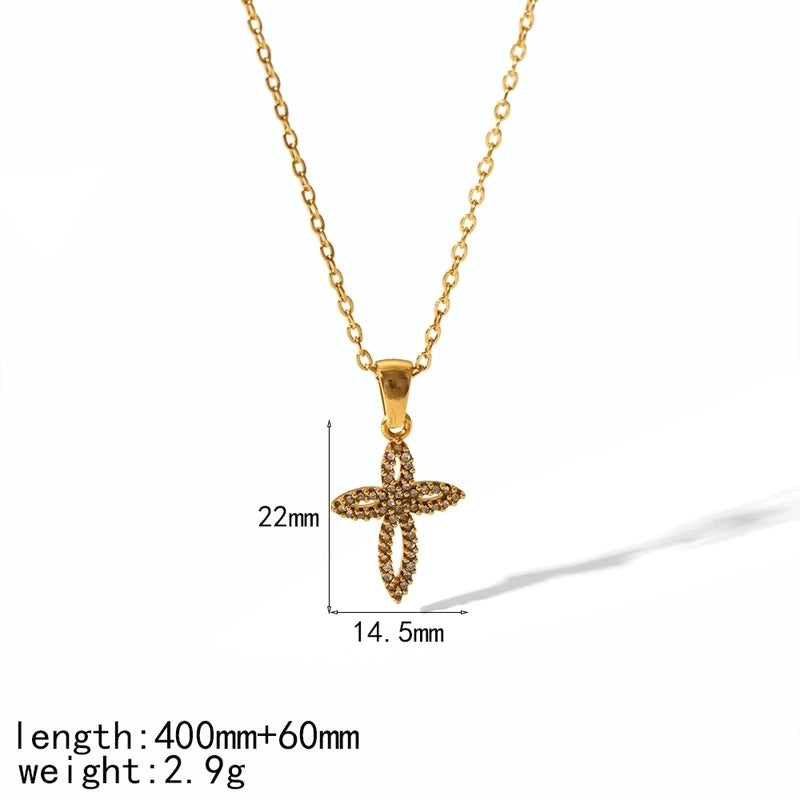 IG Style Cross 304 Stainless Steel Zircon Plating Inlay Pendant Necklace