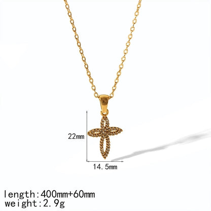 IG Style Cross 304 Stainless Steel Zircon Plating Inlay Pendant Necklace