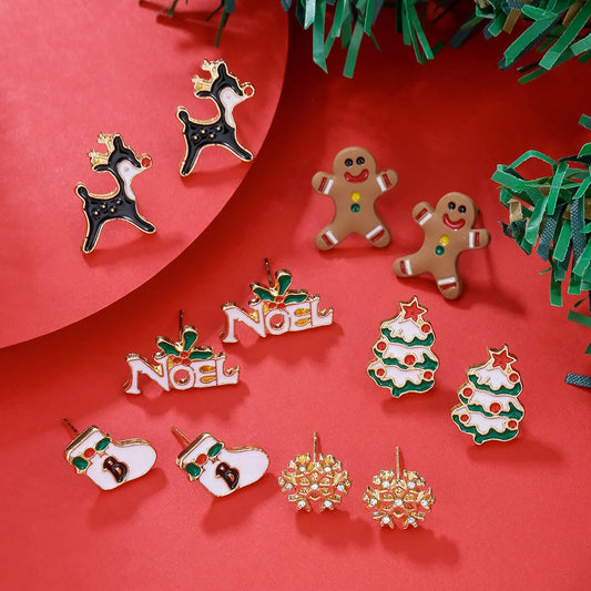 Christmas Earrings Red Bell Studs Candy Color Snowflake Studs Alloy Christmas Ear Accessories