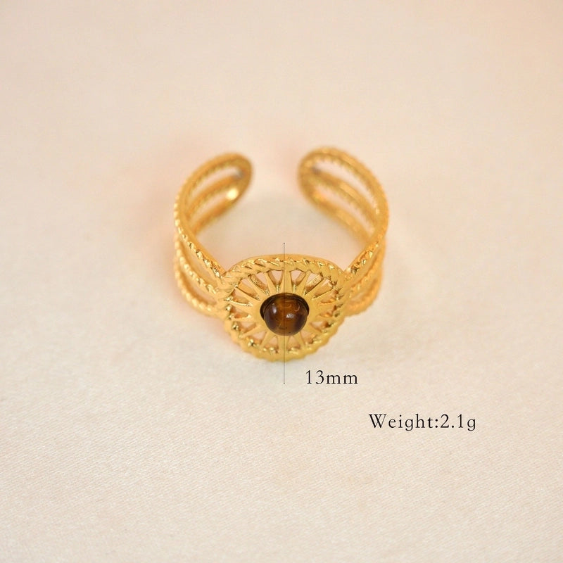 Retro Geometric Titanium Steel Natural Stone Open Rings In Bulk