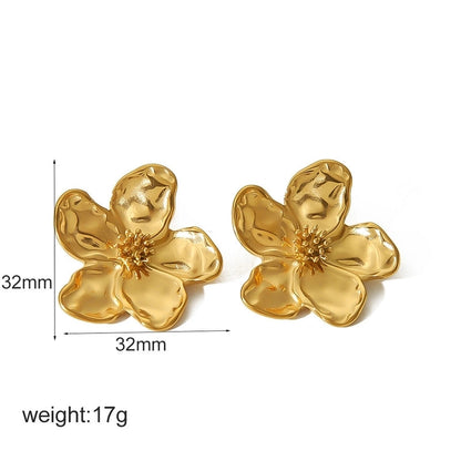 1 Pair Elegant Retro Flower Petal 304 Stainless Steel Drop Earrings