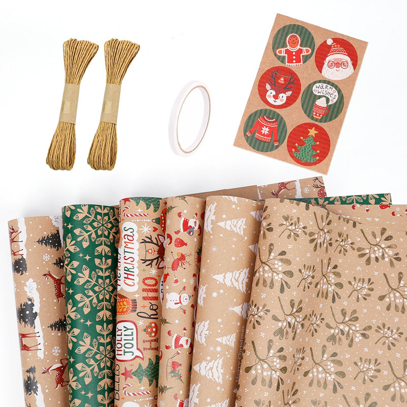 Christmas Gift Gift Box Wrapping Paper Brown Kraft Paper Uv Printing Environmentally Friendly Christmas Wrapping Paper Set