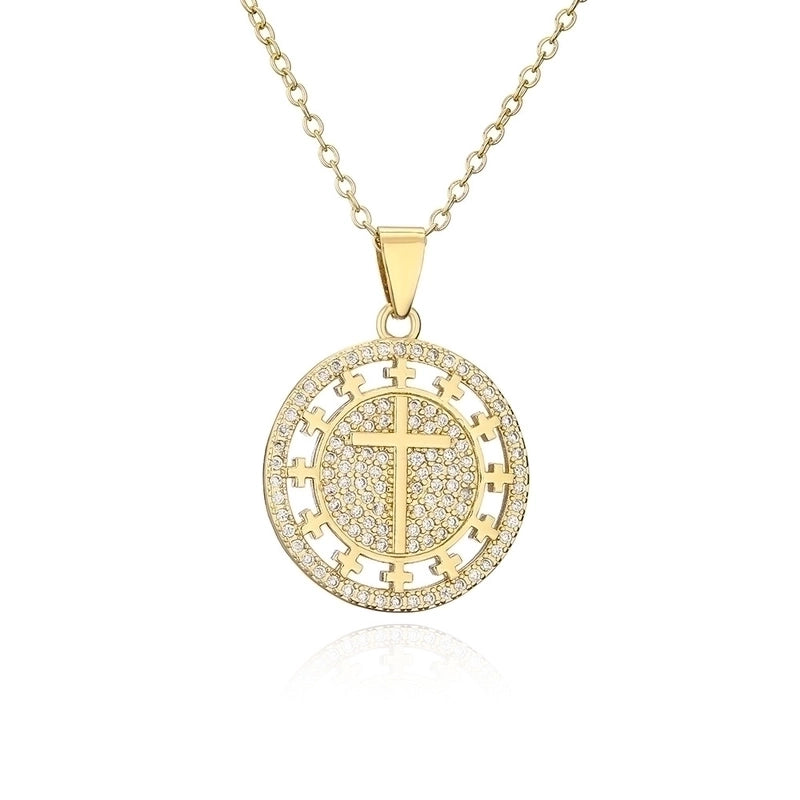 Religious Jewelry Copper-plated 18k Gold Zircon Cross Pendant Necklace