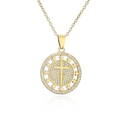 Religious Jewelry Copper-plated 18k Gold Zircon Cross Pendant Necklace