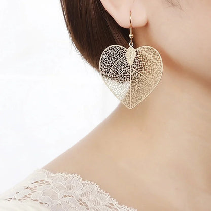 1 Pair Casual Minimalist Leaf Plating Hollow Out Carving Copper Drop Earrings