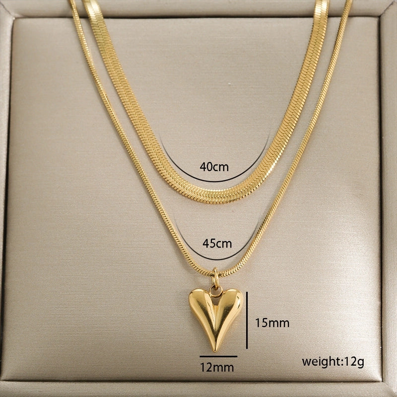Modern Style Classic Style Letter Heart Shape Flower 304 Stainless Steel Plating Double Layer Necklaces Pendant Necklace