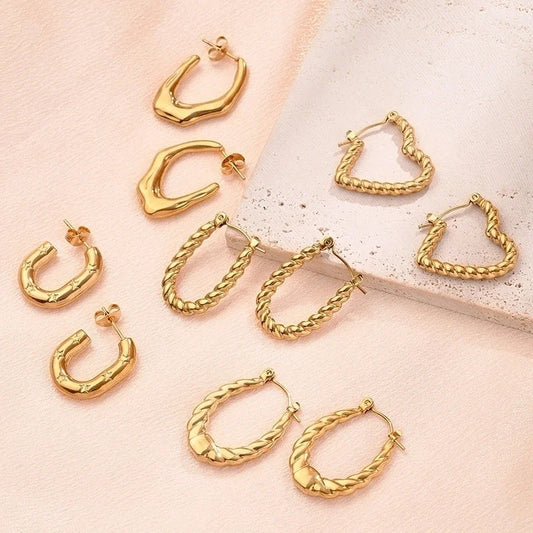 1 Pair/Package Casual Vintage Style Minimalist Geometric Heart Shape Solid Color Irregular Polishing Plating 304 Stainless Steel 18K Gold Plated Earrings