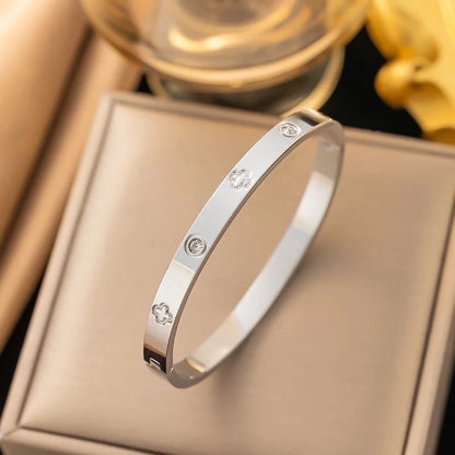 Elegant Letter Heart Shape Flower Titanium Steel Bangle