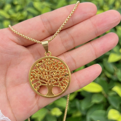 Copper 18K Gold Plated Plating Inlay Human Cross Life Tree Zircon Pendant Necklace