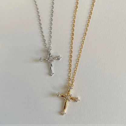 Minimalist Cross Titanium Steel Copper Zircon Pendant Necklace In Bulk