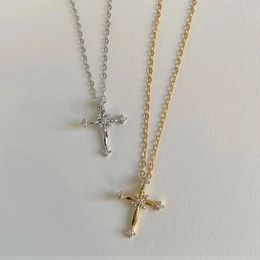 Minimalist Cross Titanium Steel Copper Zircon Pendant Necklace In Bulk