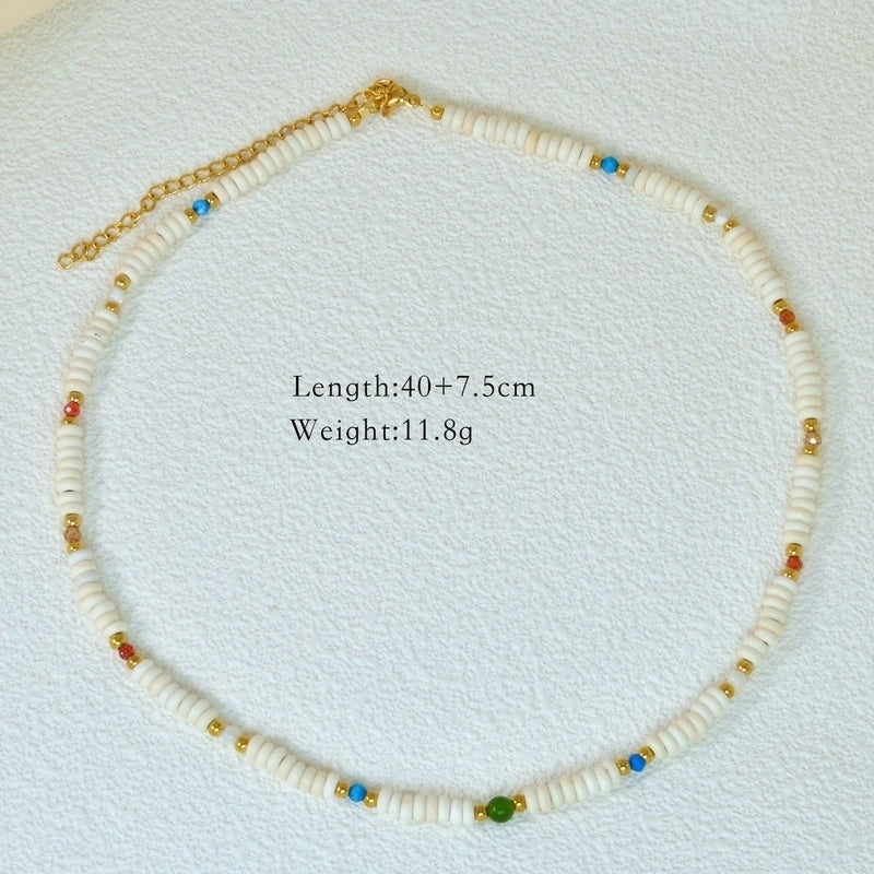 2 Pieces Hawaiian Bohemian Minimalist Geometric Freshwater Pearl Glass Titanium Steel Women\'S Necklace