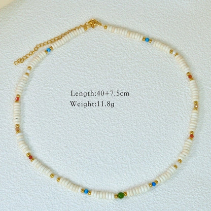 2 Pieces Hawaiian Bohemian Minimalist Geometric Freshwater Pearl Glass Titanium Steel Women\'S Necklace