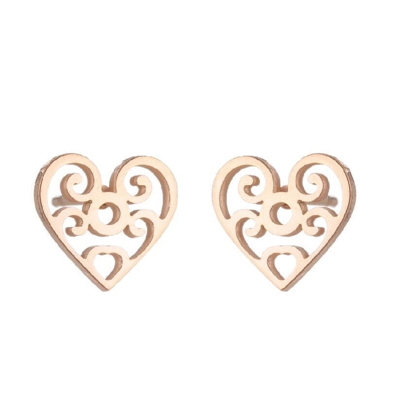 1 Pair Fashion Heart Shape Flower Plating 304 Stainless Steel 18K Gold Plated Stainless Steel Earrings