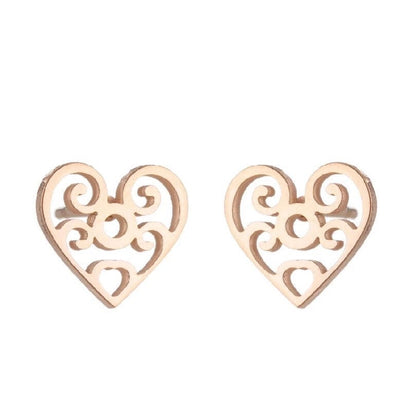 1 Pair Fashion Heart Shape Flower Plating 304 Stainless Steel 18K Gold Plated Stainless Steel Earrings