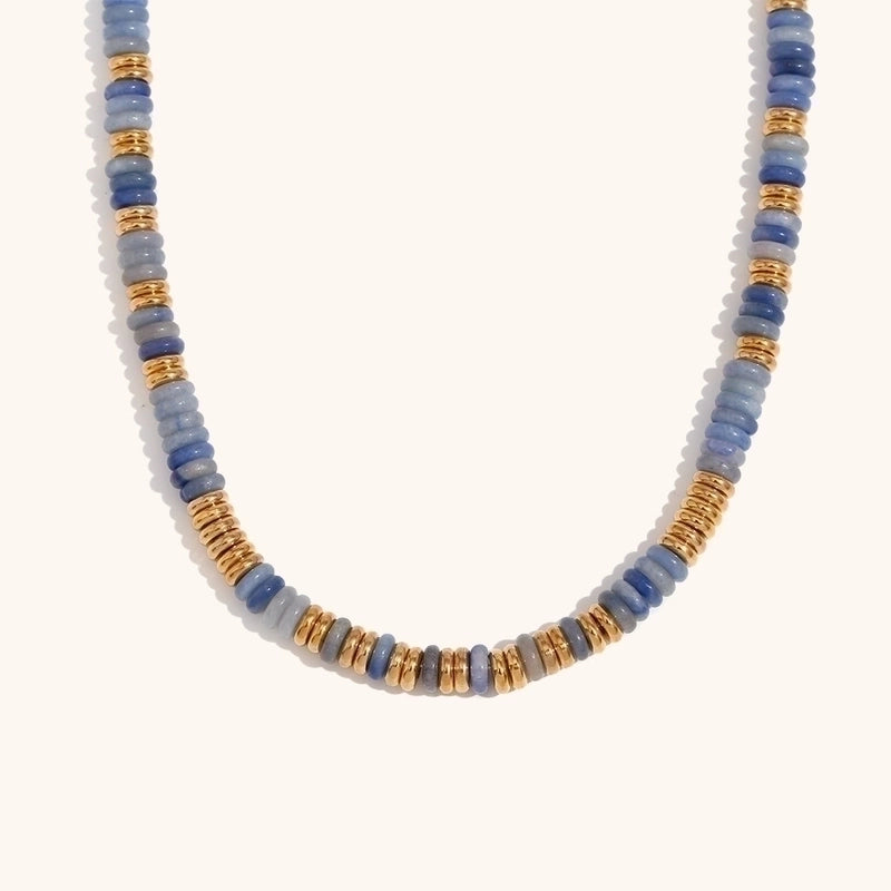 Retro Ethnic Style Geometric Stainless Steel Natural Stone 18K Gold Plated Necklace In Bulk