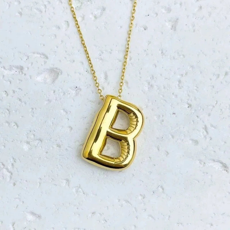 Fashion Balloon Letter Necklace Titanium Steel 26 English Letter Necklace 3D Three-Dimensional Gold Plating Non-Fading