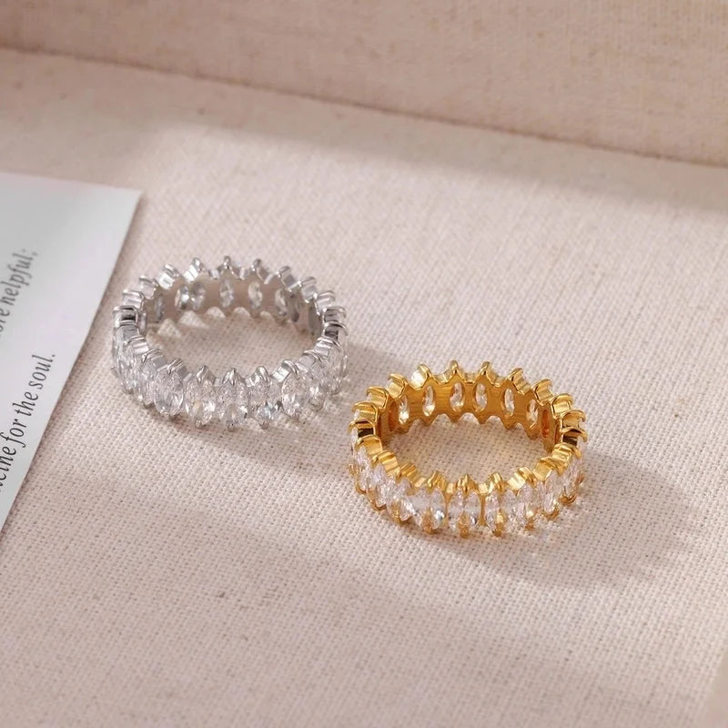 Luxurious Commute Shiny Geometric 304 Stainless Steel Zircon White Gold Plated Gold Plated Hollow Out Inlay Stainless Steel Rings