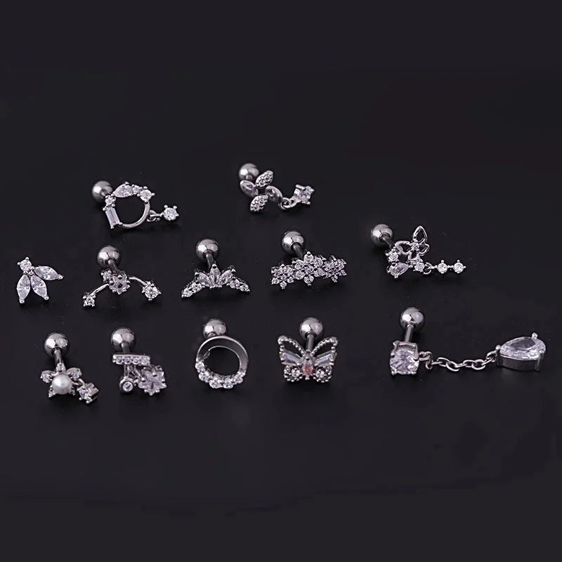 Ear Cartilage Rings & Studs Fashion Flower 316L Stainless Steel Copper Plating