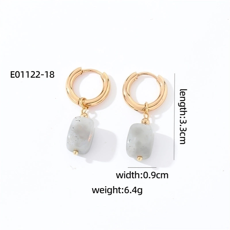 1 Pair Casual Vintage Style Minimalist Square Plating 304 Stainless Steel Natural Stone Gold Plated Drop Earrings