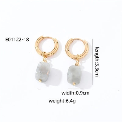1 Pair Casual Vintage Style Minimalist Square Plating 304 Stainless Steel Natural Stone Gold Plated Drop Earrings