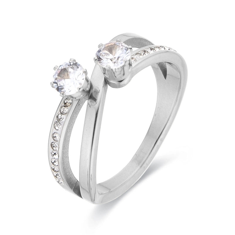 Elegant Glam Shiny Geometric Titanium Steel Zircon Rose Gold Plated White Gold Plated Gold Plated Asymmetrical Criss Cross Rings