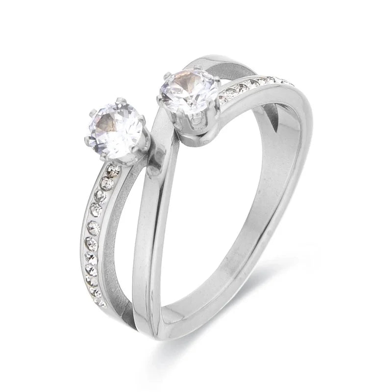 Elegant Glam Shiny Geometric Titanium Steel Zircon Rose Gold Plated White Gold Plated Gold Plated Asymmetrical Criss Cross Rings