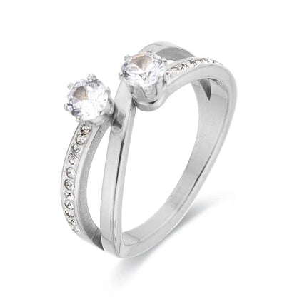 Elegant Glam Shiny Geometric Titanium Steel Zircon Rose Gold Plated White Gold Plated Gold Plated Asymmetrical Criss Cross Rings