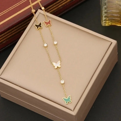 Stainless Steel 18K Gold Plated IG Style Animal Butterfly Bracelets Earrings Necklace