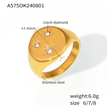 Elegant Modern Style Minimalist Geometric 304 Stainless Steel Plating Rhinestones 18K Gold Plated Women's Rings