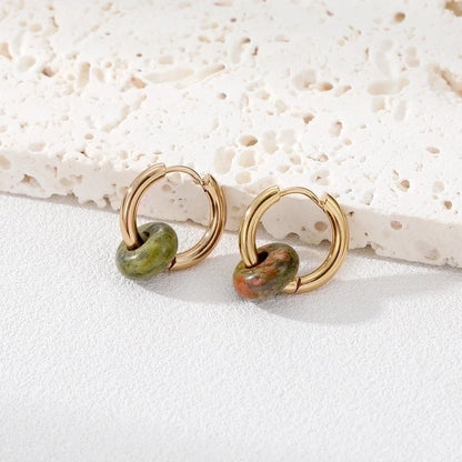 6 Pieces Fashion Round 201 Stainless Steel Natural Stone Earrings