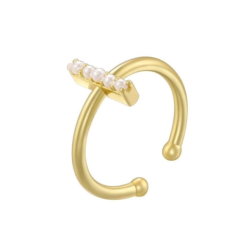 Copper 18K Gold Plated Plating Inlay Letter Artificial Pearls Open Rings