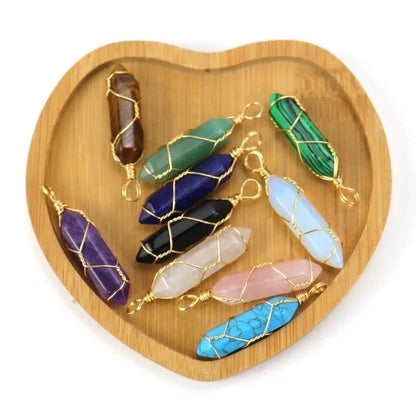 Minimalist Hexagon Prism Natural Stone Copper Handmade Pendant Necklace 1 Piece