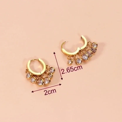 1 Pair Fashion Sector Heart Shape Tassel Gold Plated Inlay 304 Stainless Steel Zircon Stainless Steel Earrings