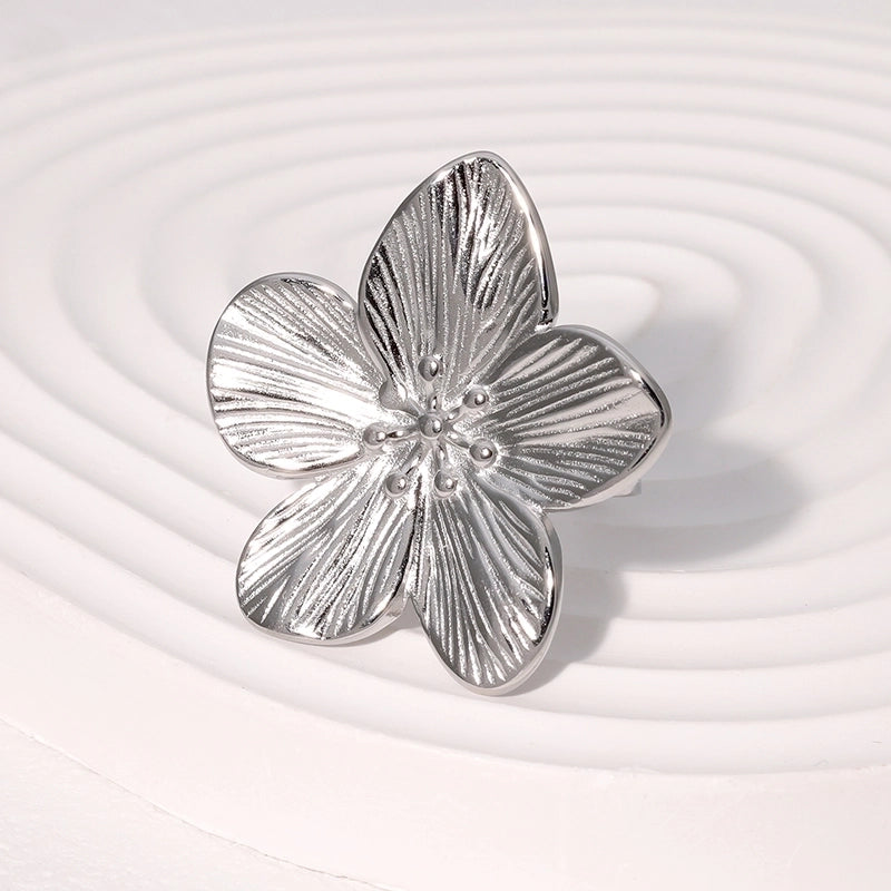 Elegant Vintage Style Flower 304 Stainless Steel 18K Gold Plated Open Rings