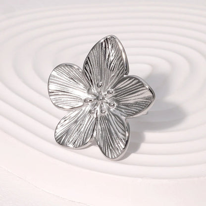 Elegant Vintage Style Flower 304 Stainless Steel 18K Gold Plated Open Rings