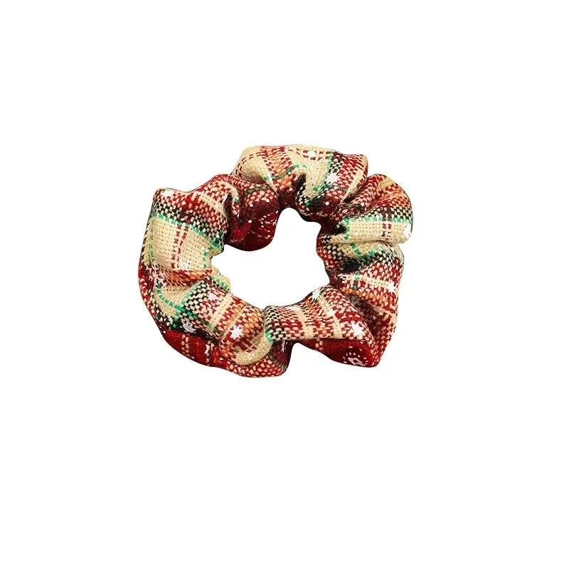 Fashion Color Block Plaid Snowflake Cloth Hair Tie 1 Piece