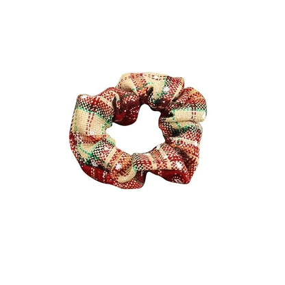Fashion Color Block Plaid Snowflake Cloth Hair Tie 1 Piece