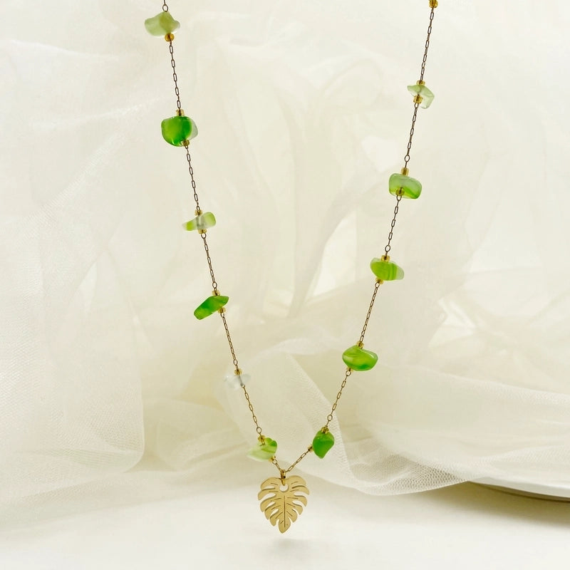 Casual Vacation Leaves Stainless Steel Gravel Polishing Plating Gold Plated Necklace