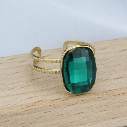 Minimalist Geometric 304 Stainless Steel Natural Stone 18K Gold Plated Hollow Out Open Ring