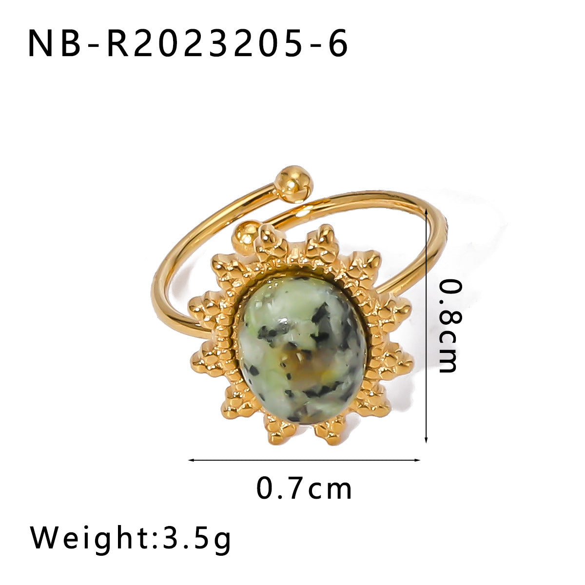 Open Ring IG Style Natural Stone Geometric Stainless Steel Electroplating Rings