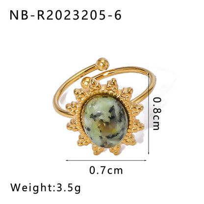 Open Ring IG Style Natural Stone Geometric Stainless Steel Electroplating Rings