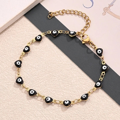 Casual Classic Style Devil's Eye Color Block Heart Shape 304 Stainless Steel 18K Gold Plated Bracelets In Bulk