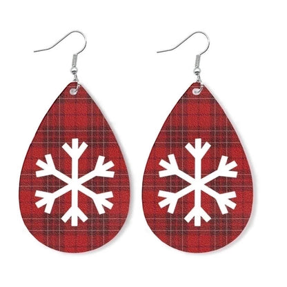 1 Pair Minimalist Classic Style Streetwear Christmas Tree Water Droplets Snowflake Pu Leather Drop Earrings