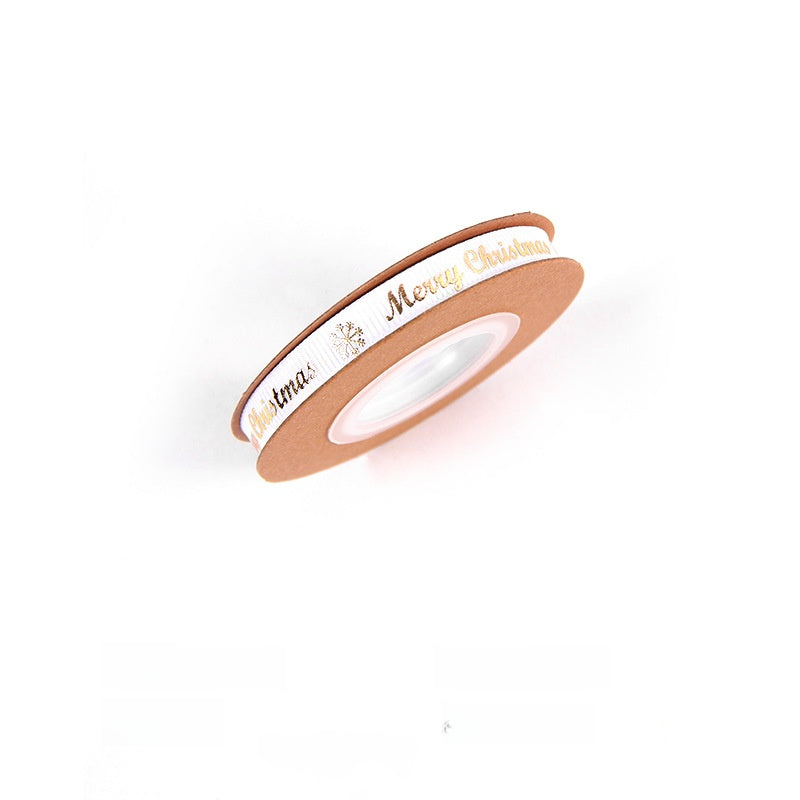 2.5cm Gold Stamping Polyester Ribbon With Flowers Bouquet Gift Wrapping Ribbon Christmas Ribbon With English Text Printed Ribbon