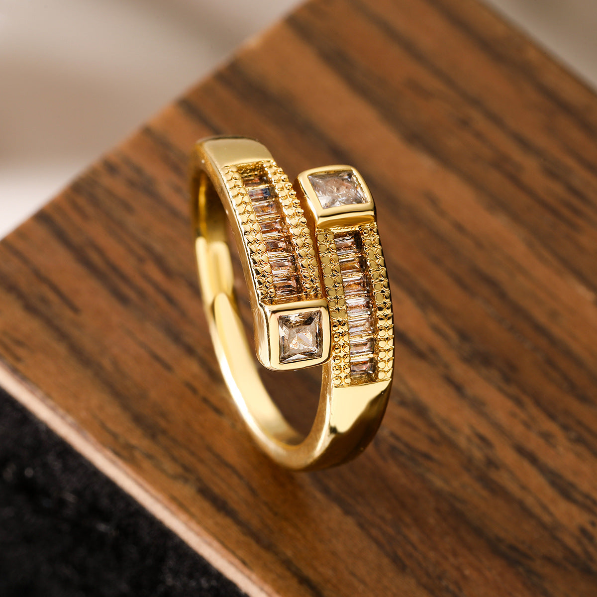 Minimalist Women Irregular Geometric Copper Inlay Rings