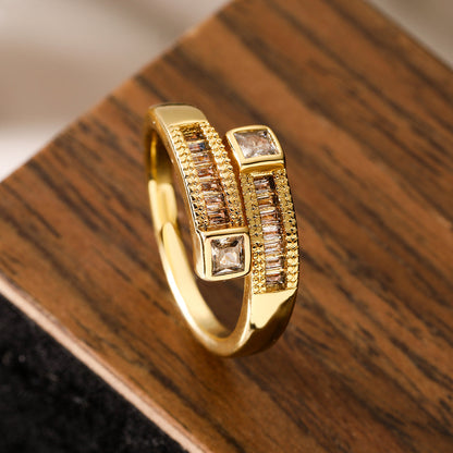 Minimalist Women Irregular Geometric Copper Inlay Rings