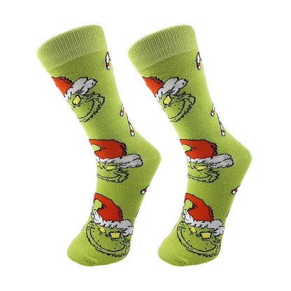 Christmas Mid-calf Length Socks Grinch Knitted Personalized Men And Women Socks Couple Fashion Socks